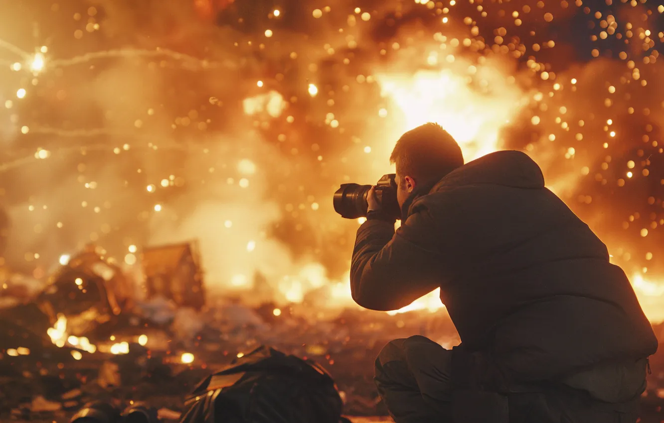 Photo wallpaper the explosion, lights, the camera, male, digital art, AI art, The Art of Artificial Intelligence, …