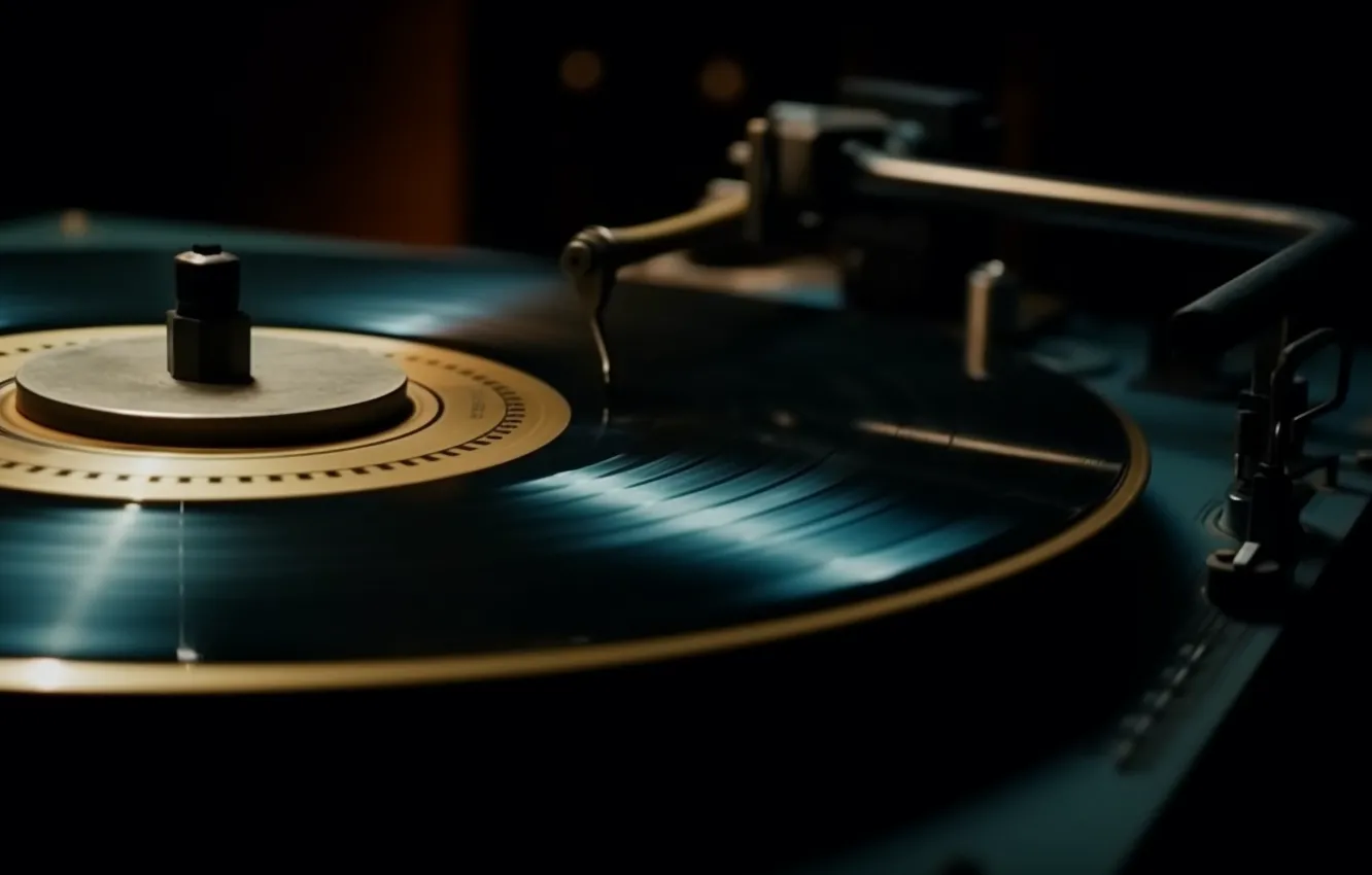 Photo wallpaper close-up, retro, music, player, vinyl, record, digital art, AI art