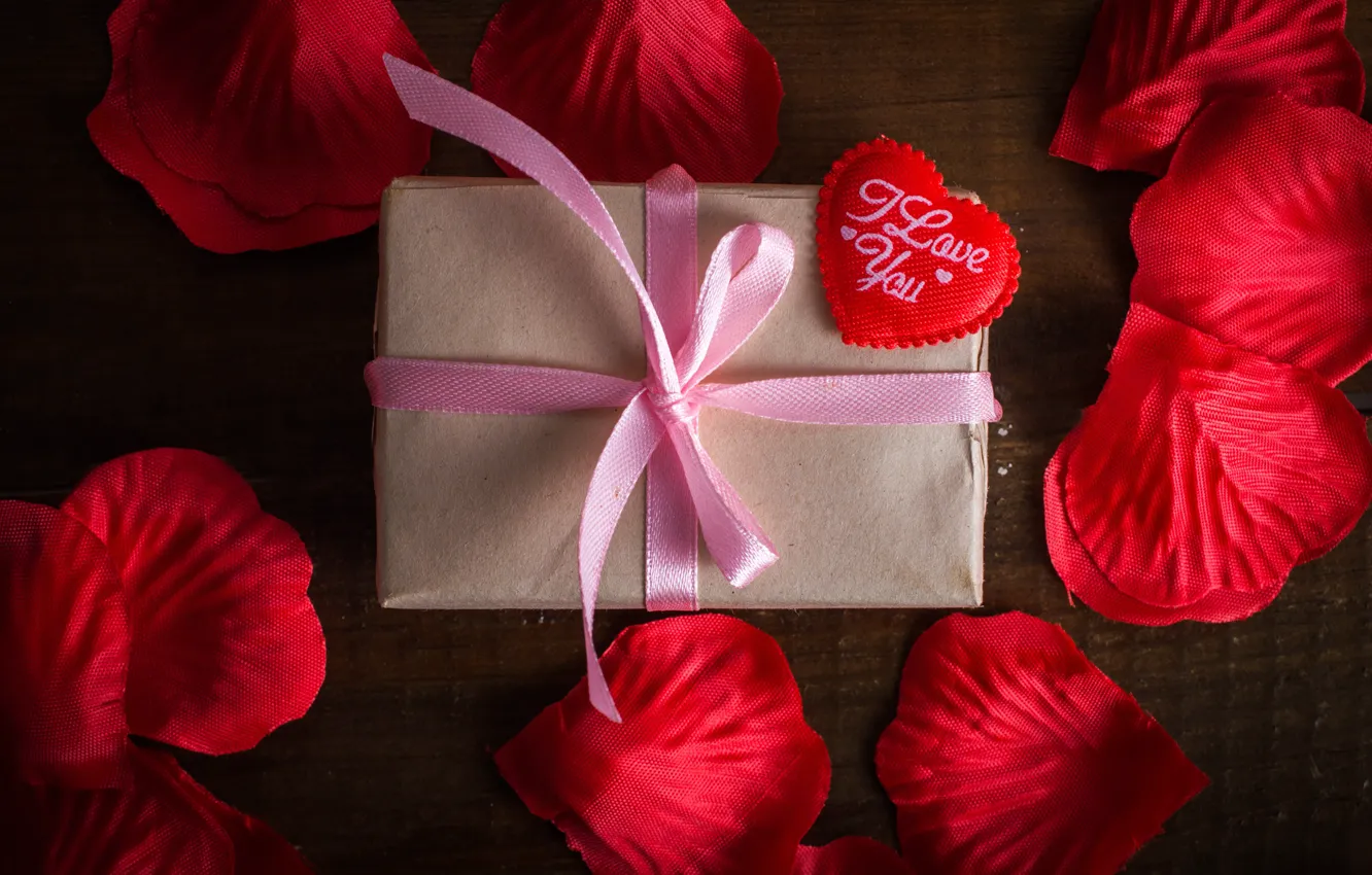 Photo wallpaper petals, hearts, red, love, heart, romantic, gift, roses