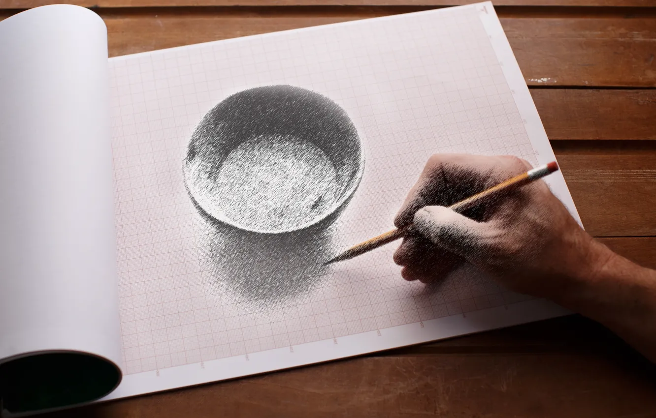 Photo wallpaper paper, table, figure, hands, pencils, artist, album, the volume