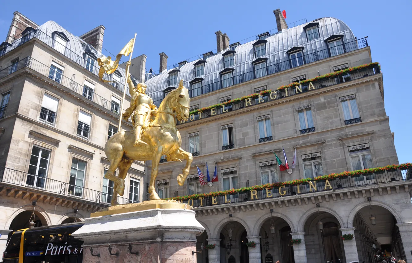 Photo wallpaper gold, paris, france, hotel, statue, place, jana arc