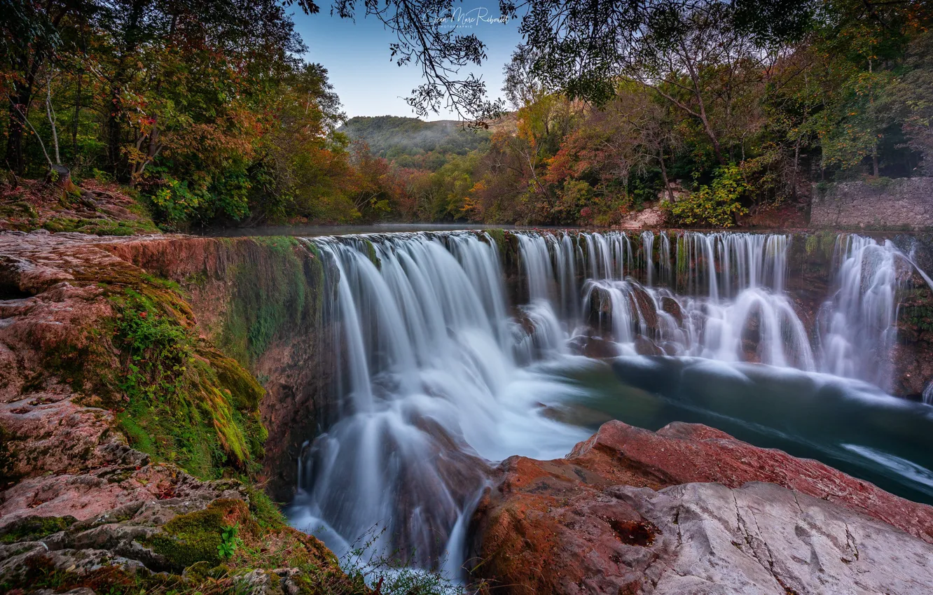 Photo wallpaper autumn, forest, river, France, waterfall, cascade, France Vis River, Vis River