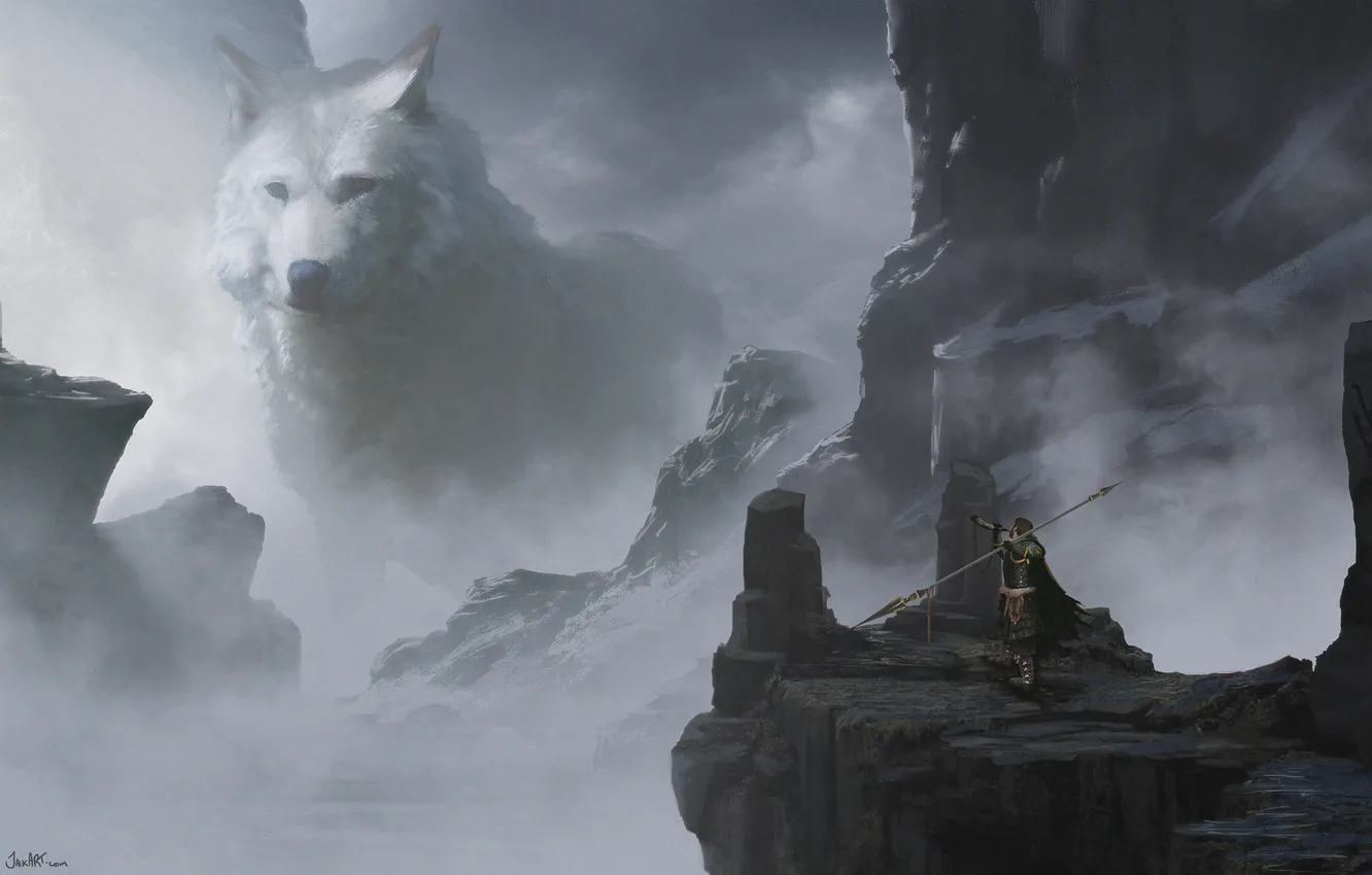 Photo wallpaper weapons, warrior, spear, snowy mountains, weapon, art, snow, warrior