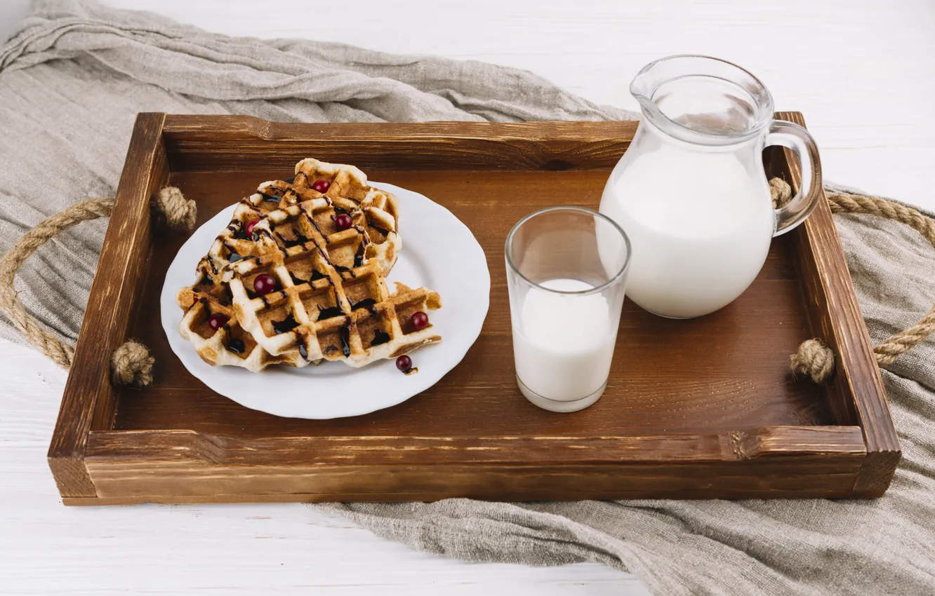 Photo wallpaper Breakfast, milk, waffles