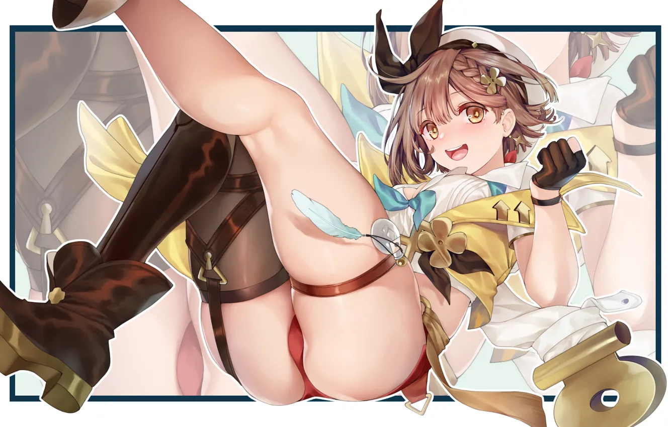 Photo wallpaper girl, sexy, ass, cleavage, shorts, thighhighs, legs, brown hair