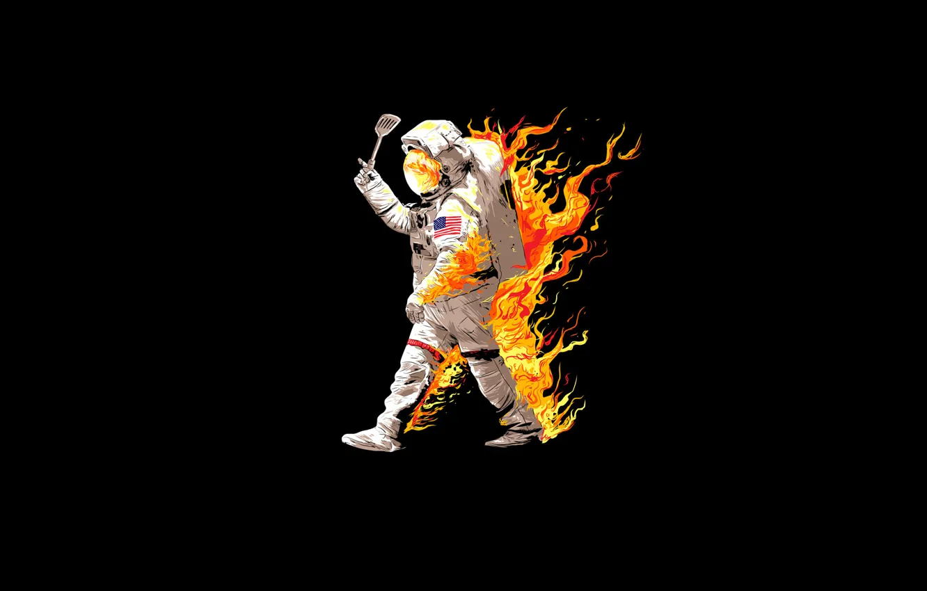 Photo wallpaper fire, flame, costume, astronaut