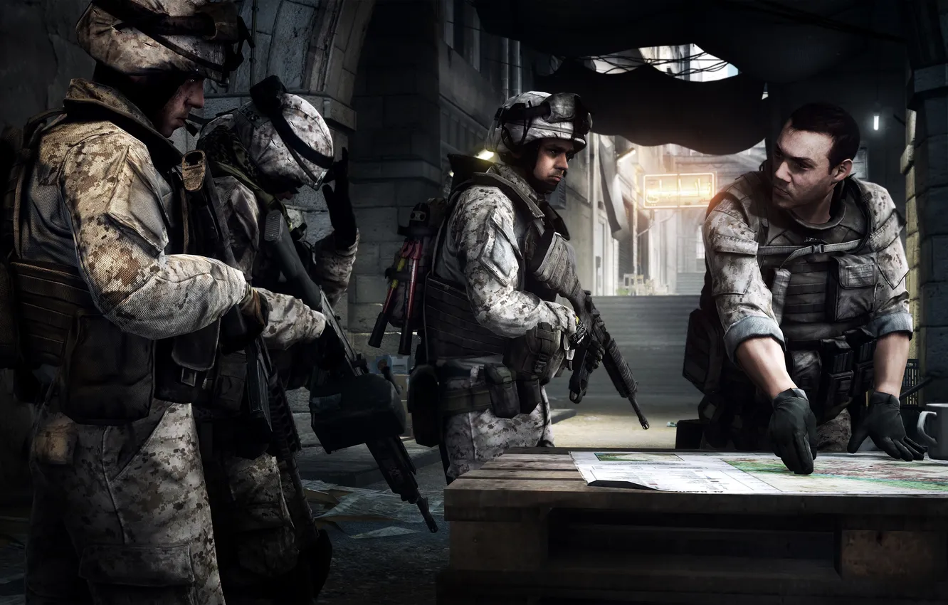 Photo wallpaper Map, Soldiers, Battlefield 3, Battlefield, Gamewallpapers, Fighters, Squad, The commander