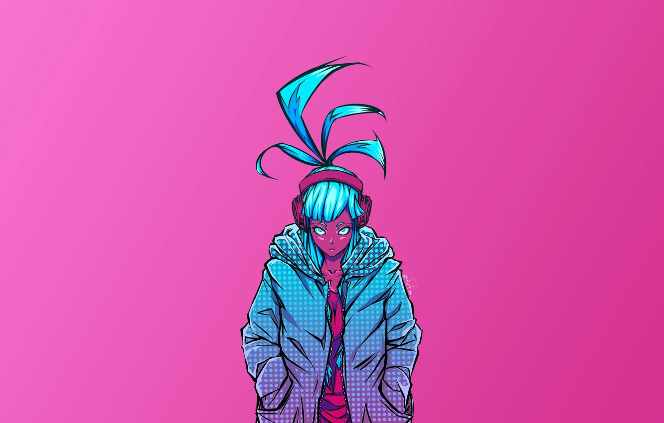 Photo wallpaper look, girl, cyberpunk, pink background, Cyberpunk 2077