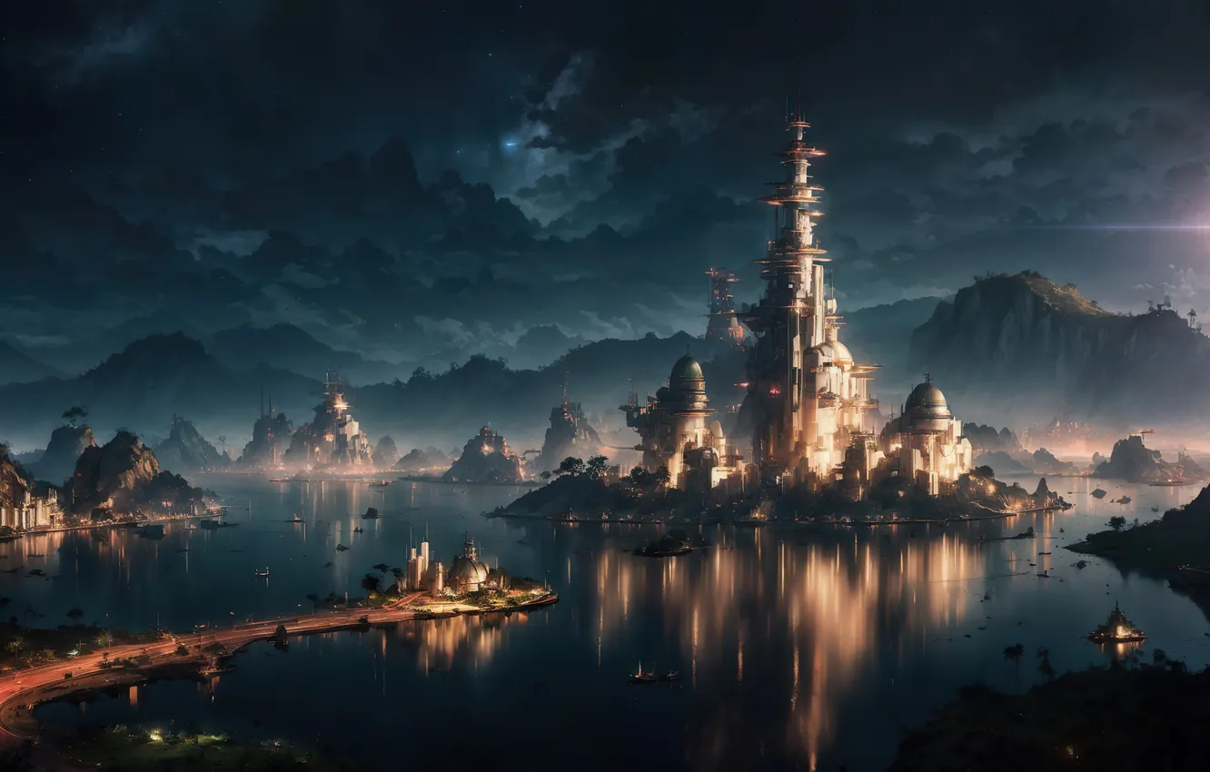 Photo wallpaper city, landscape, art, painting, digital art, futuristic, Complex, AND BE