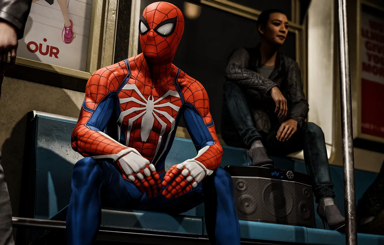 Photo wallpaper metro, people, Spider-Man, PS4, Spider - man, Spider-Man (PS4)