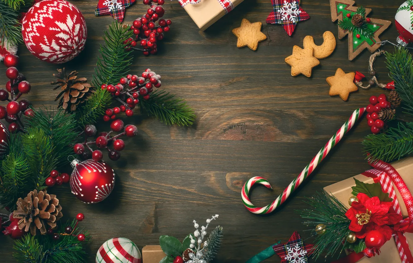 Photo wallpaper decoration, New Year, Christmas, Christmas, wood, New Year, decoration, gift box