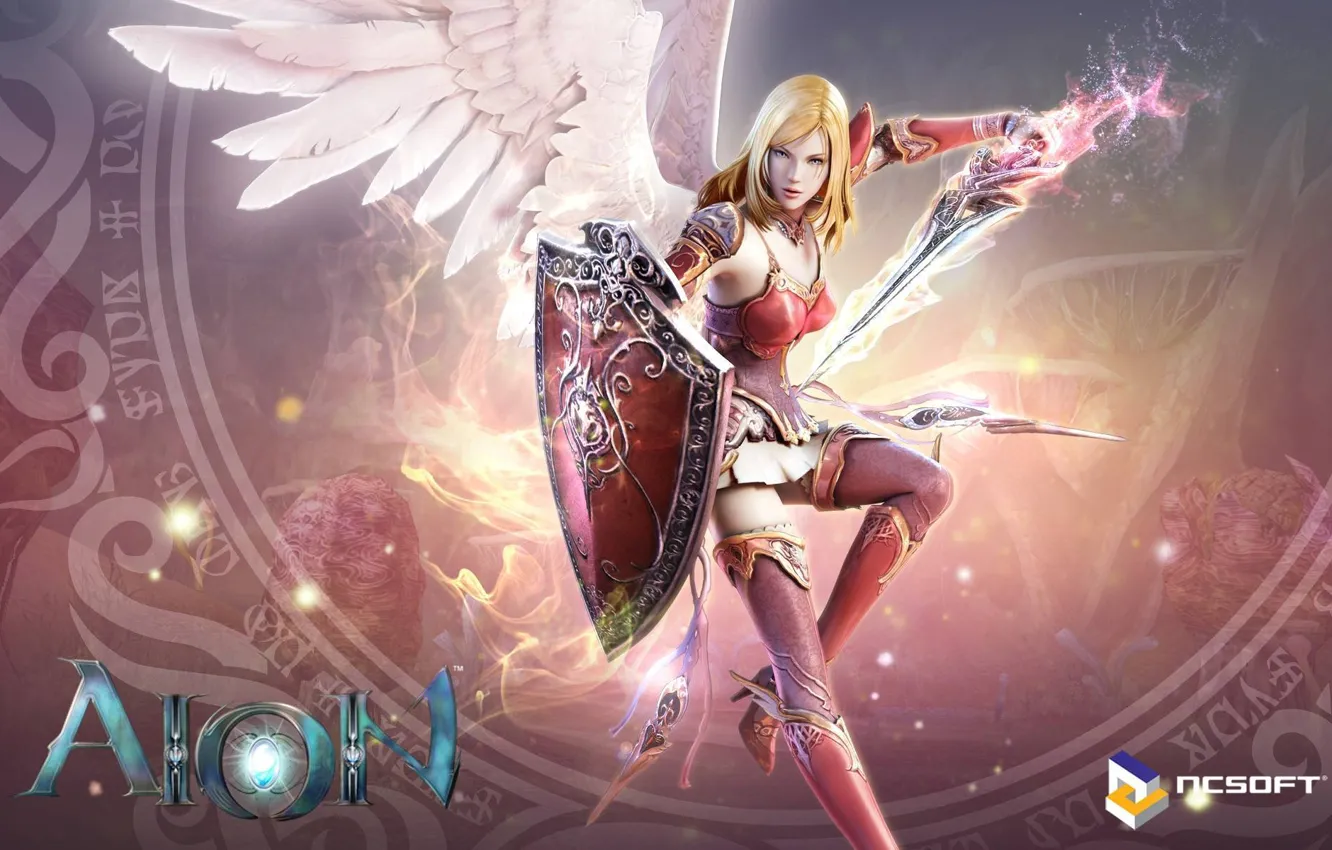 Photo wallpaper girl, Aion, angel s mechom i schitom
