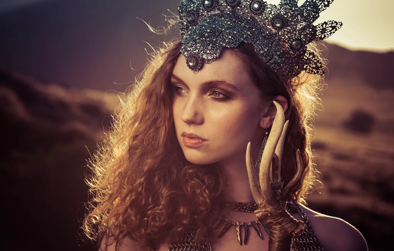 Photo wallpaper look, girl, style, mood, hair, crown, red, redhead