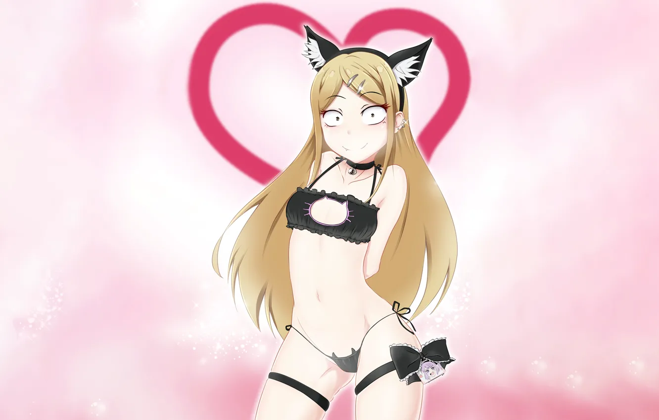 Photo wallpaper girl, sexy, lingerie, bra, cleavage, panties, long hair, brown eyes