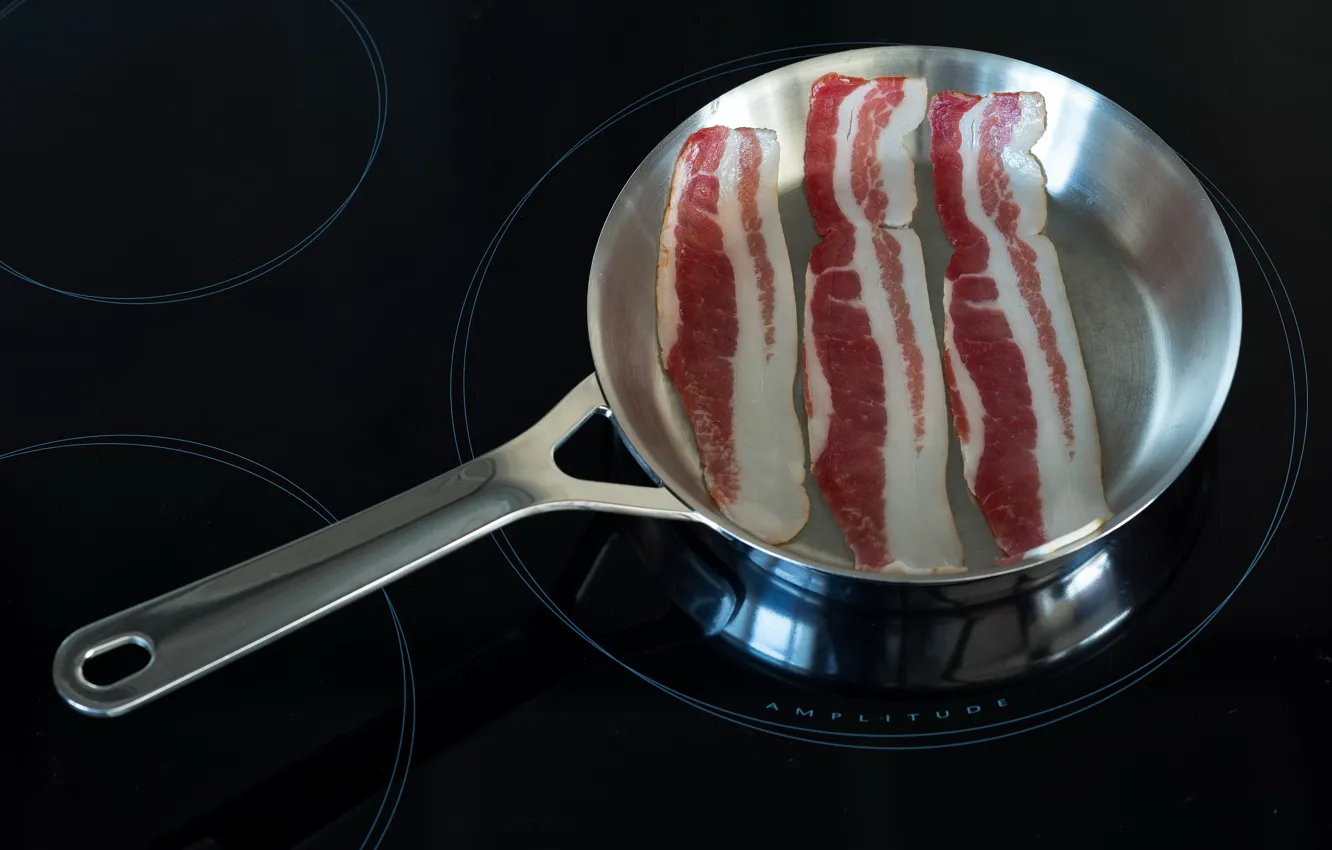 Photo wallpaper food, plate, meat, pan, Bacon