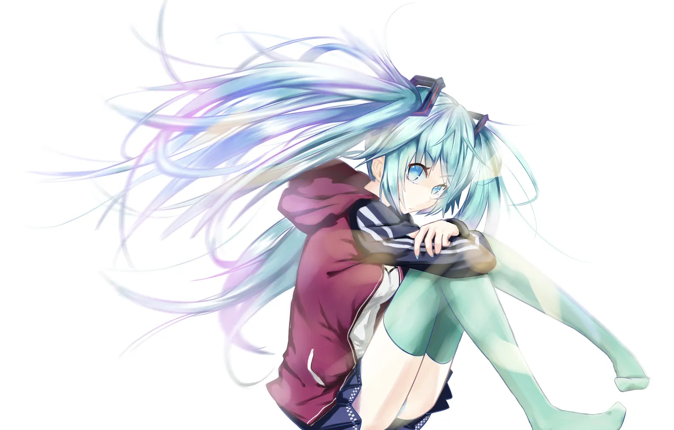 Photo wallpaper girl, stockings, art, vocaloid, hatsune miku, sitting, Vocaloid, kamisato