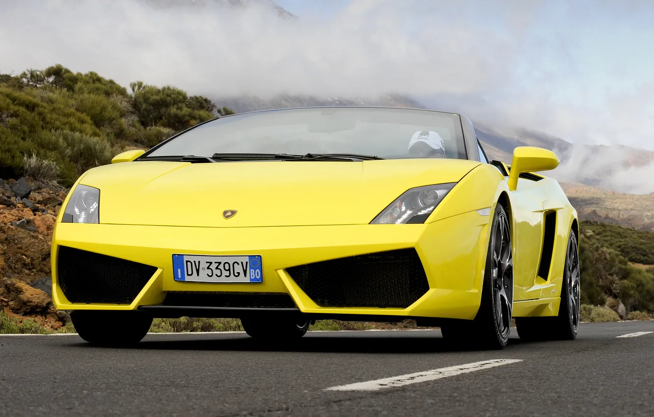 Photo wallpaper road, yellow, convertible, front view, Lamborghini, lamborghini gallardo lp560-4 spyder