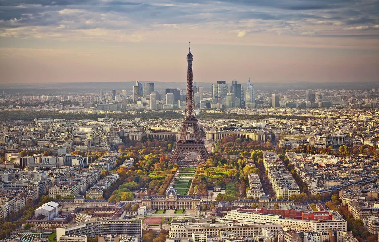 Photo wallpaper autumn, France, Paris, tower, panorama