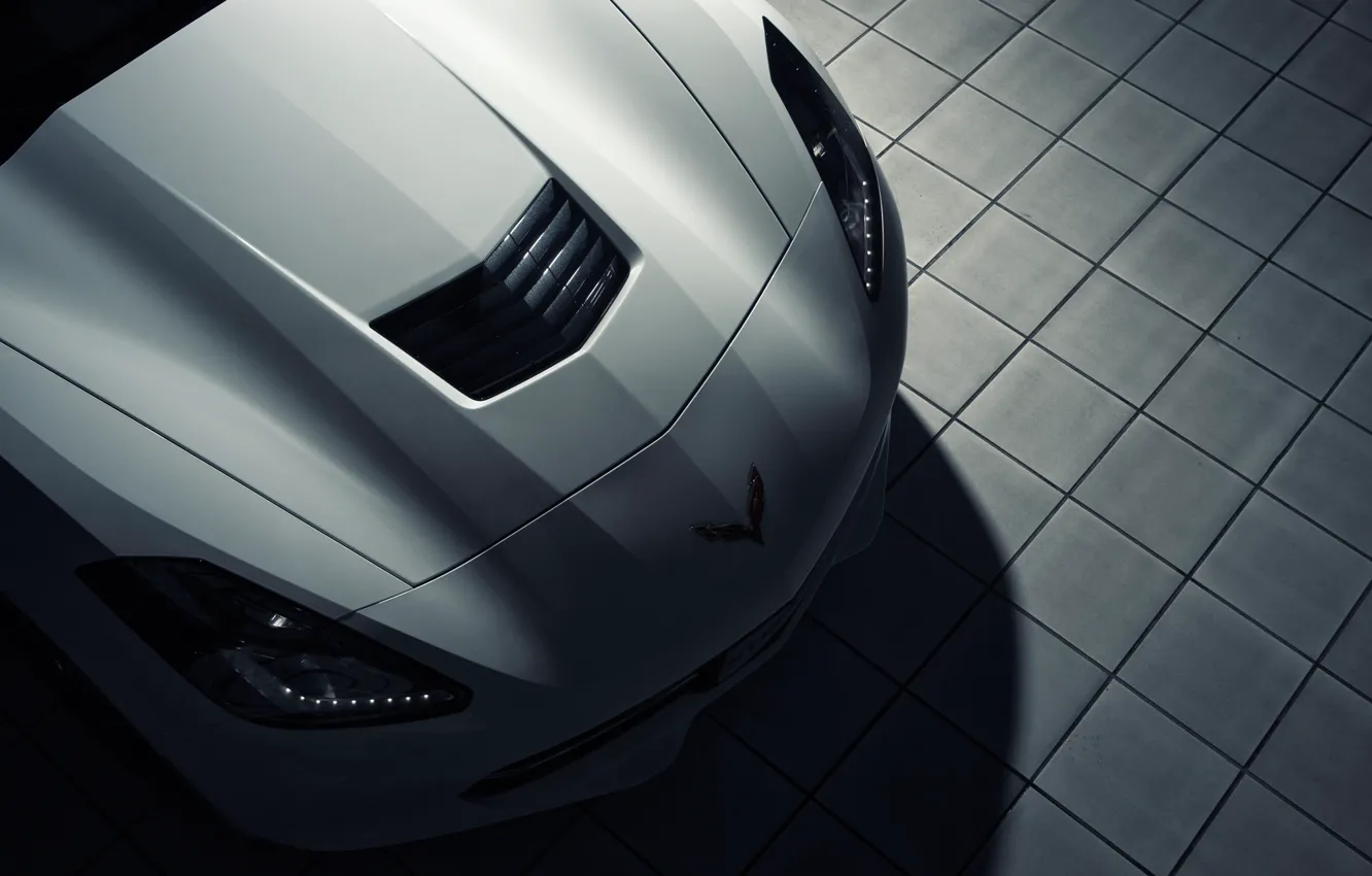 Photo wallpaper Corvette, Chevrolet, white, front, roadster, Stingray