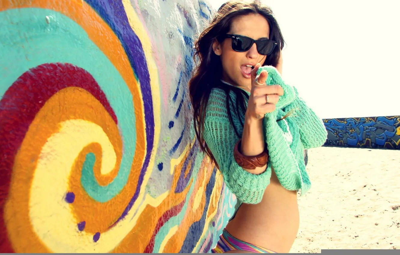 Photo wallpaper Girl, Beach, Beauty, Sunglasses, CUte