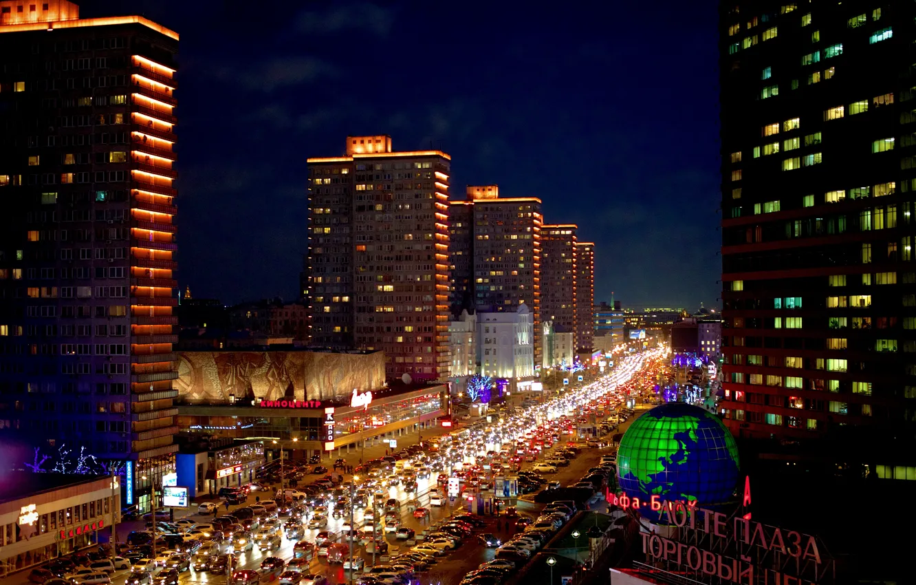 Photo wallpaper night, Moscow, Russia, Russia, Moscow, night light, New Arbat