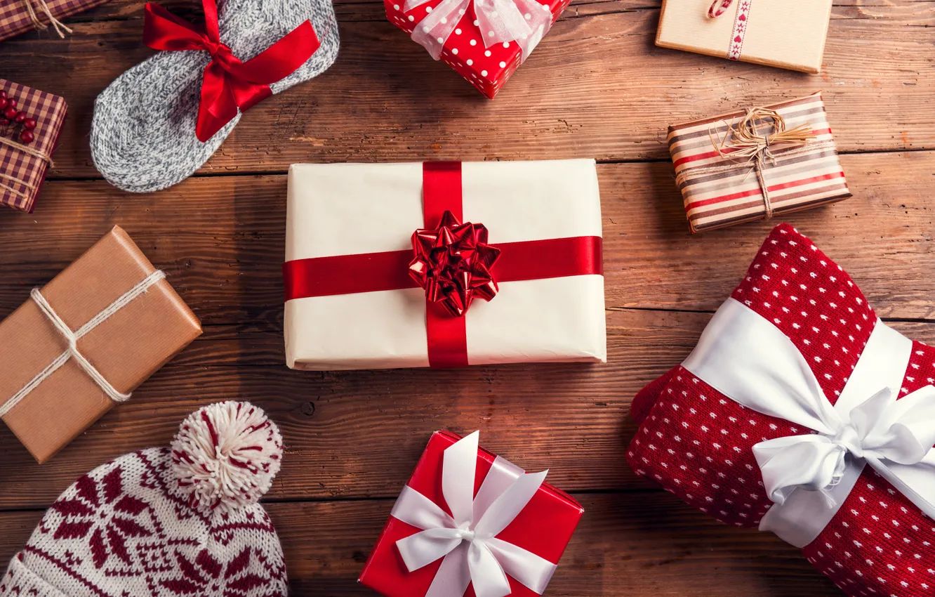 Photo wallpaper holiday, gift, hat, new year, socks