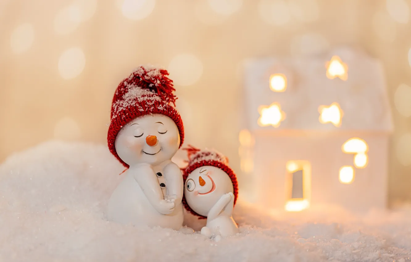Photo wallpaper winter, snow, smile, holiday, toys, Christmas, New year, snowmen