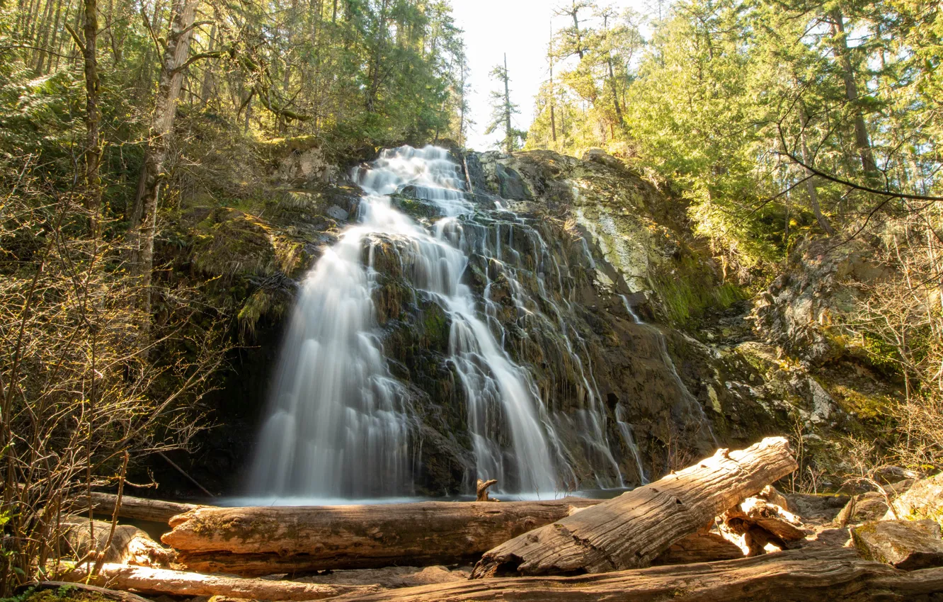 Photo wallpaper nature, rocks, shore, waterfall, stream