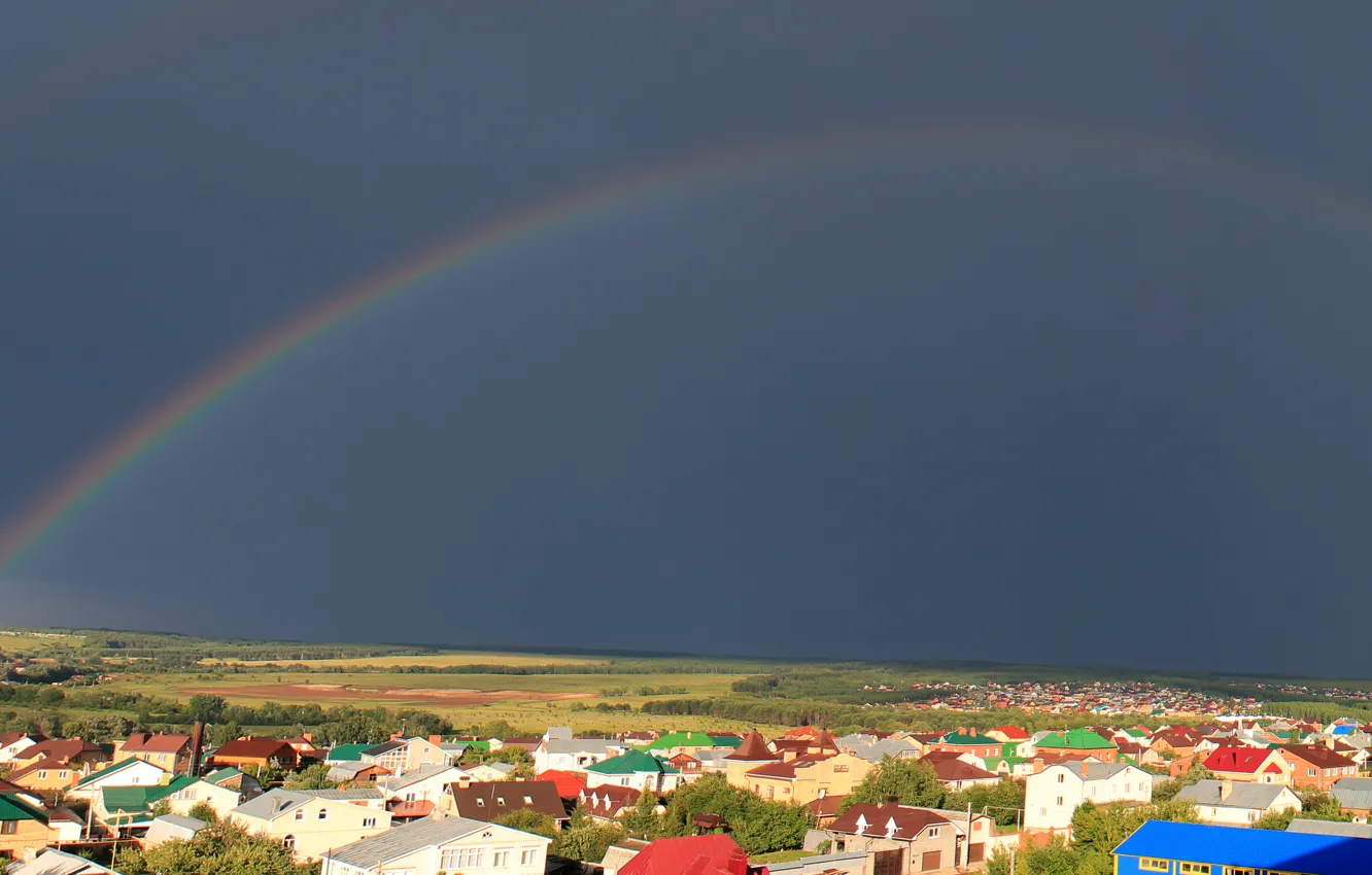 Photo wallpaper rainbow, panorama, after the rain, Kazan, the village, Large Fangs