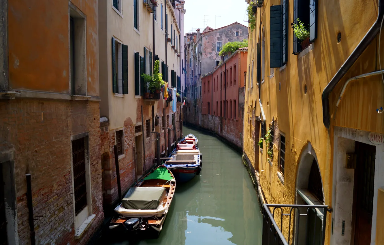 Photo wallpaper wall, boats, Venice, channel