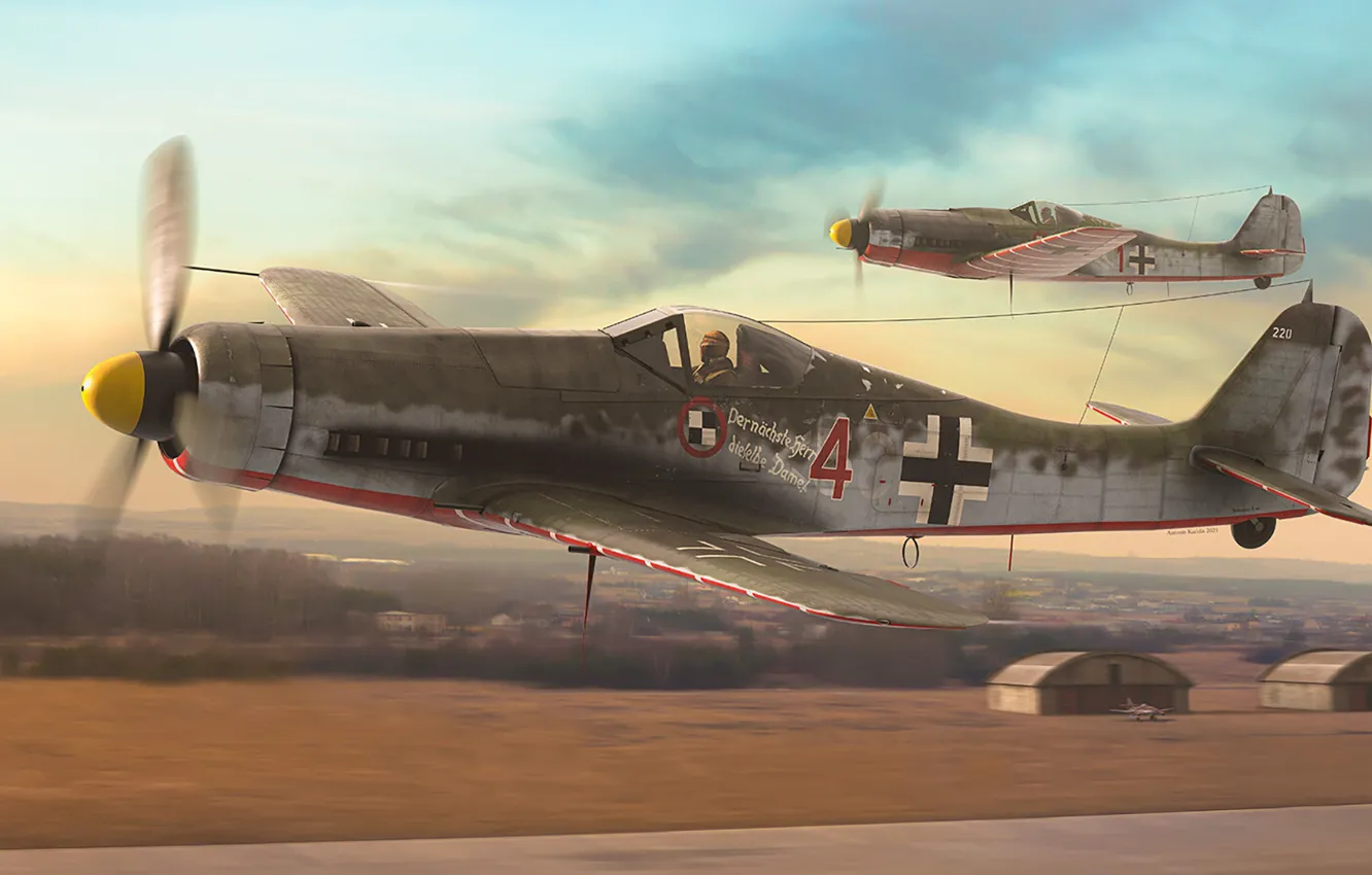 Photo wallpaper Luftwaffe, fighter-monoplane, Focke-Wulf, German single-seater single piston, Antonis (rOEN911) Karidis, Fw 190D-9, Fw 190D-11, Platzschutzstaffel …