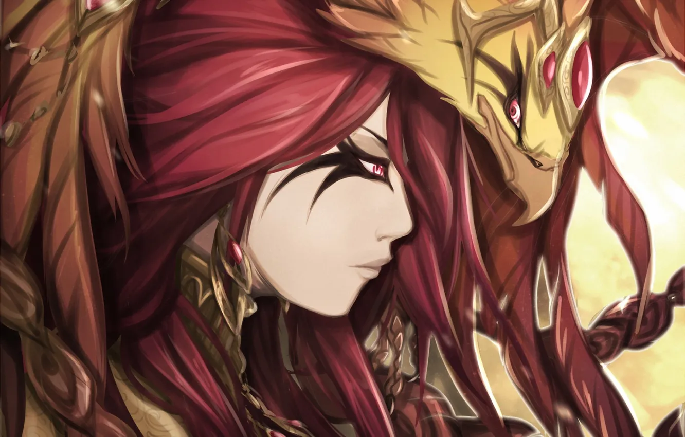 Photo wallpaper girl, bird, art, profile, Phoenix