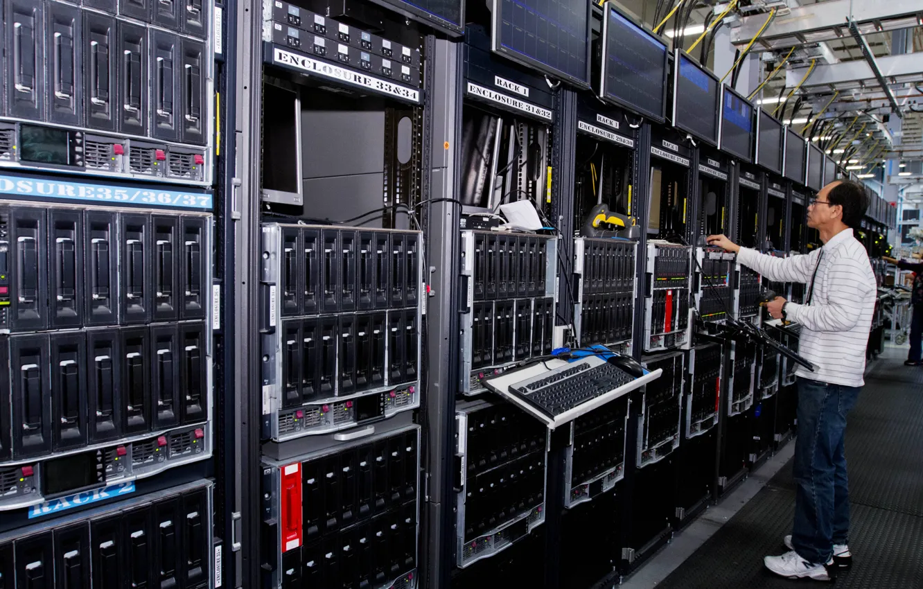 Photo wallpaper server, computers, operator