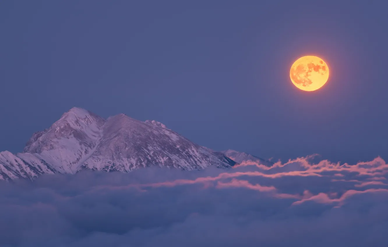 Photo wallpaper cloud, mountain, full moon