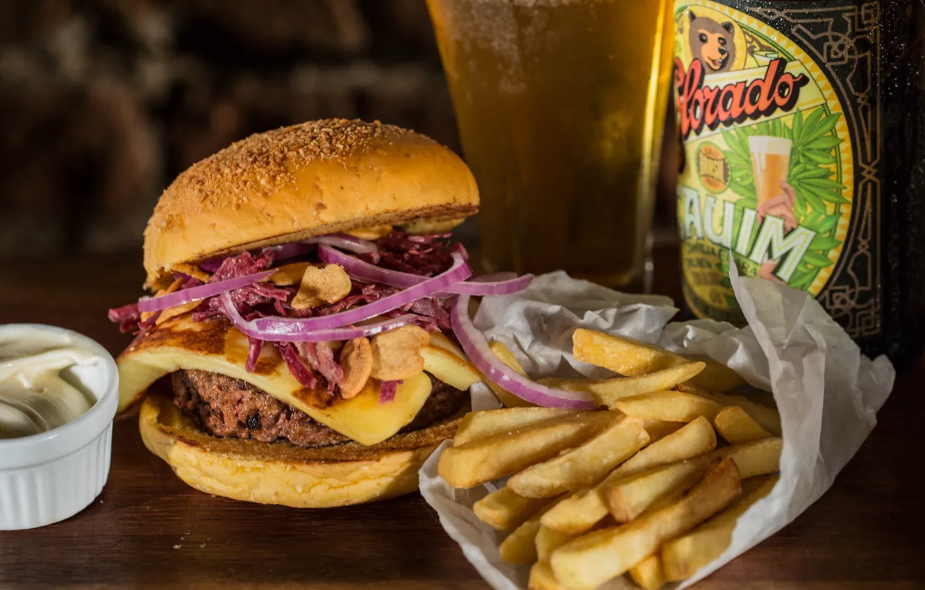 Photo wallpaper drink, hamburger, french fries