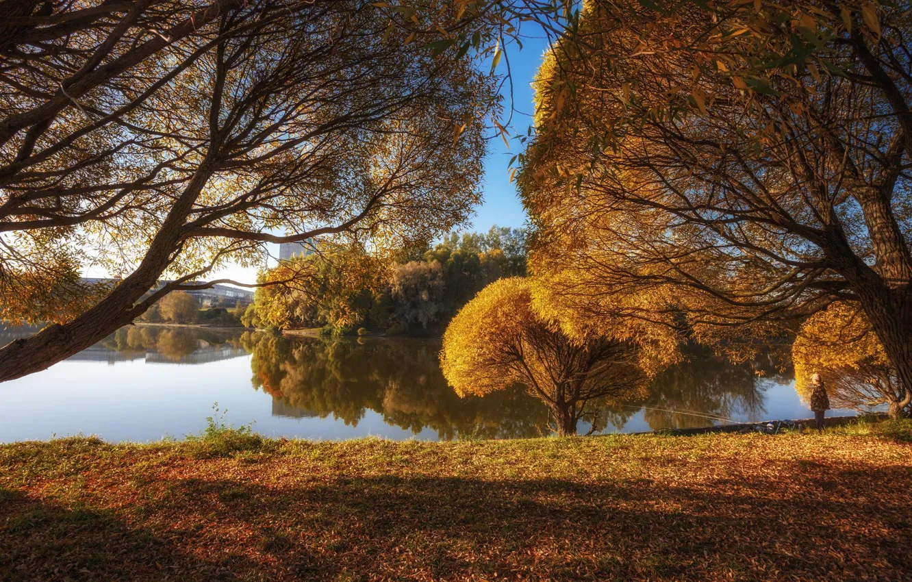 Photo wallpaper autumn, landscape, nature, Park, river, dam