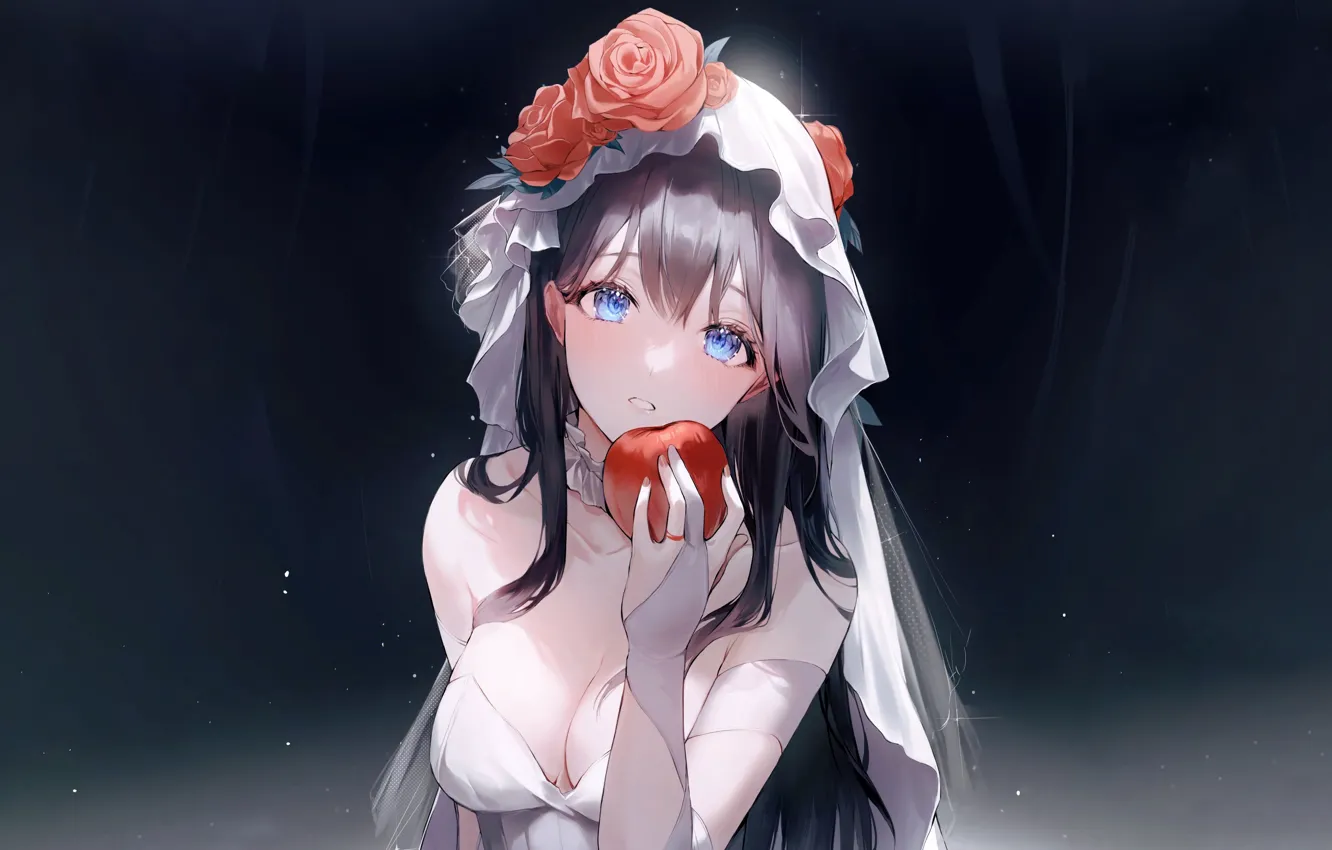 Photo wallpaper apple, girl, sexy, cleavage, long hair, dress, boobs, anime