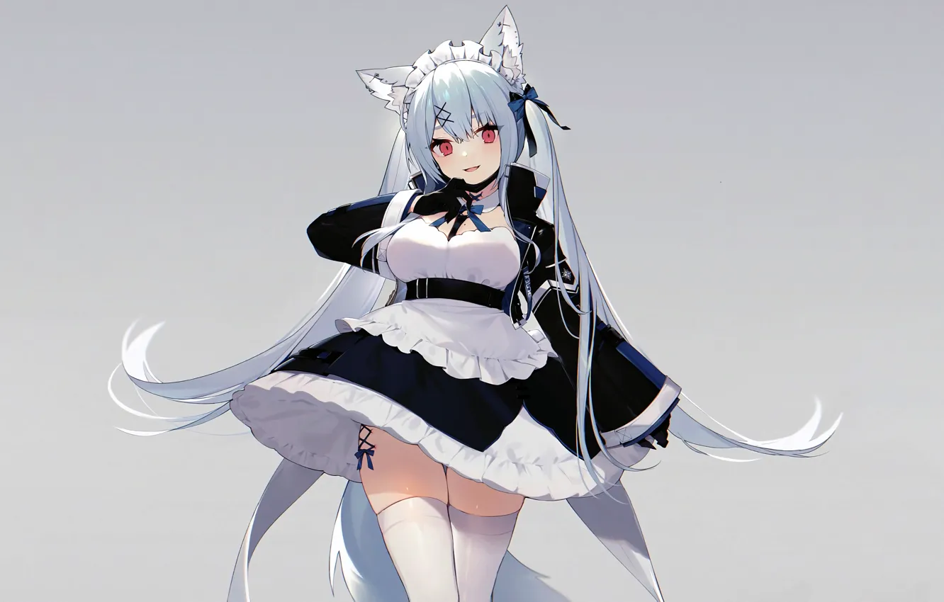 Photo wallpaper girl, sexy, cleavage, thighhighs, long hair, dress, boobs, animal ears