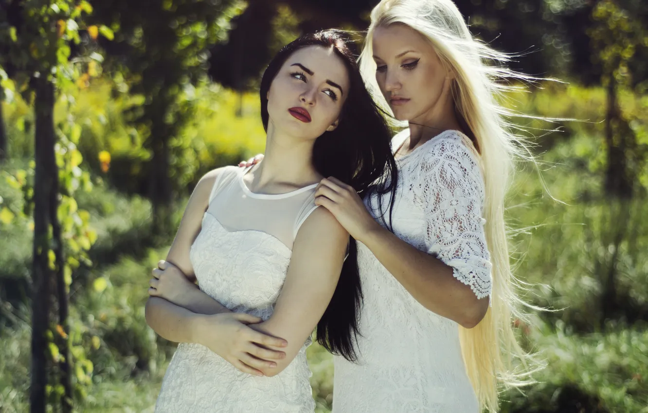 Photo wallpaper girl, dress, brunette, blonde