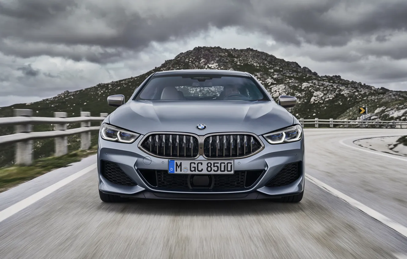 Photo wallpaper coupe, mountain, BMW, front view, Gran Coupe, 8-Series, 2019, the four-door coupe