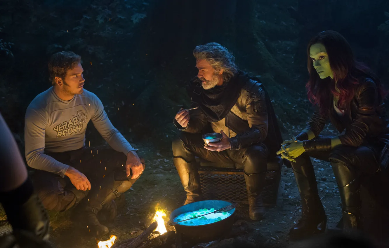 Photo wallpaper Kurt Russell, Zoe Saldana, Peter Quill, Gamora, Chris Pratt, Ego, Guardians of the Galaxy Vol. …