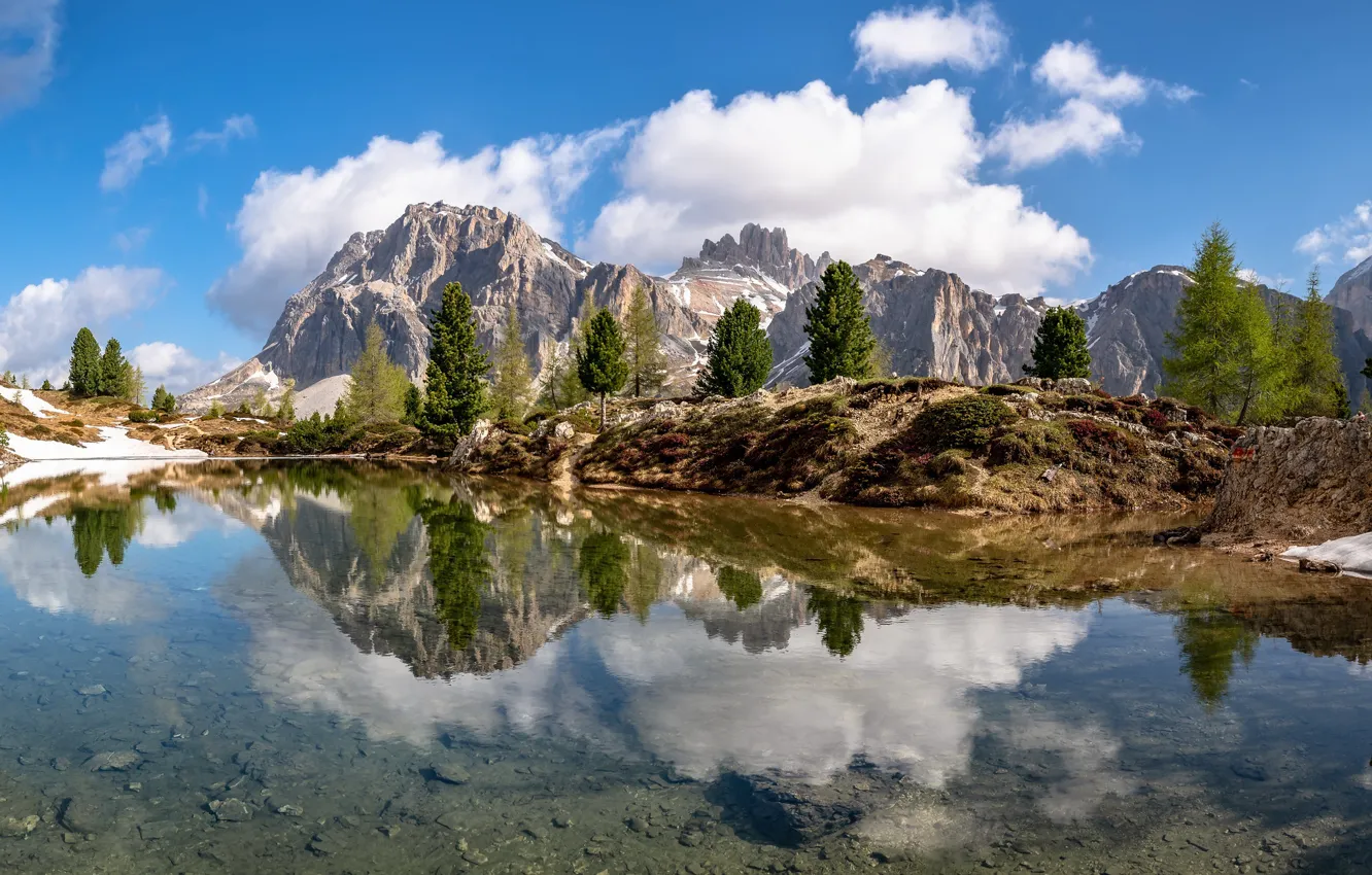 Photo wallpaper mountains, lake, Alps, Italy, South Tyrol, The Dolomites