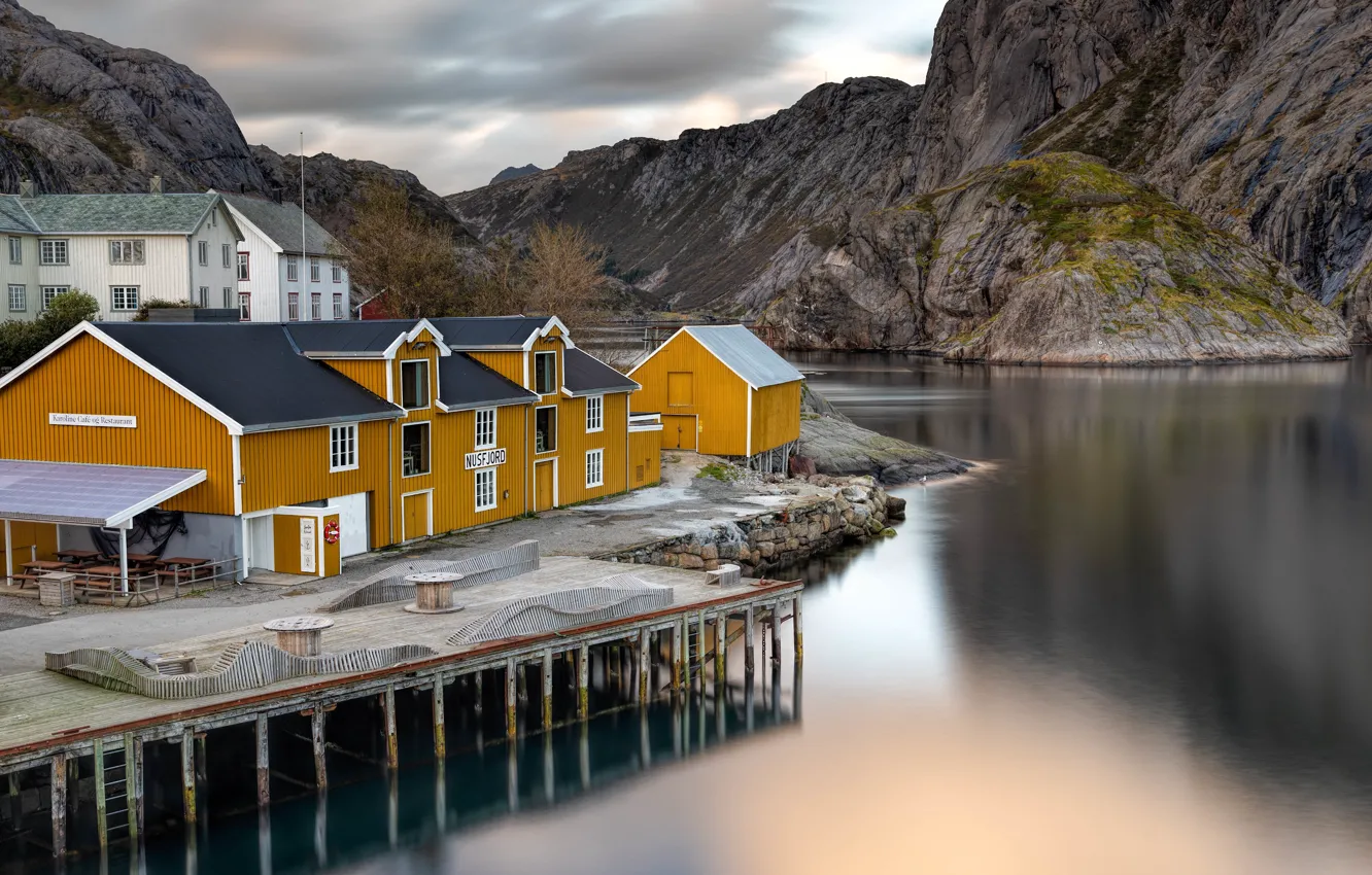 Photo wallpaper shore, house, Lofoten