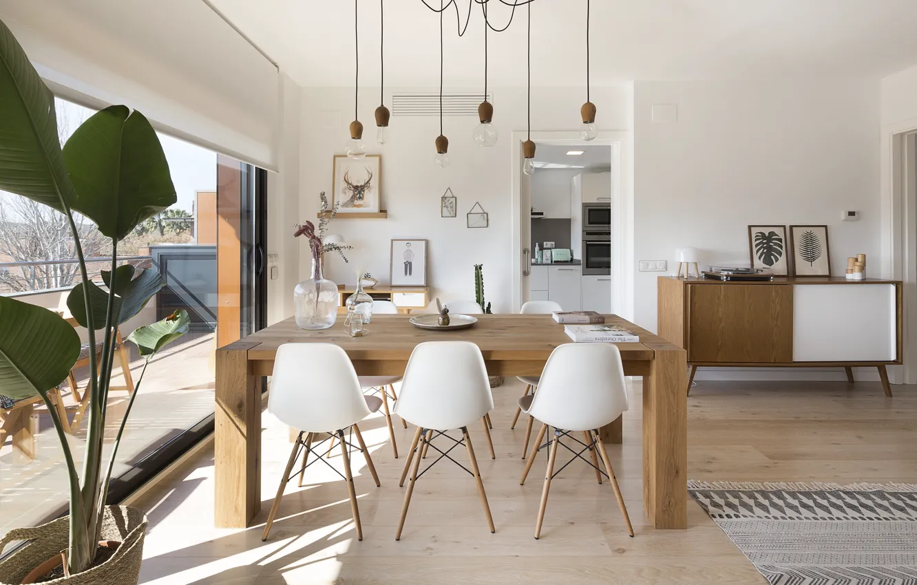 Photo wallpaper room, interior, dining room, Mid-Century Modern style