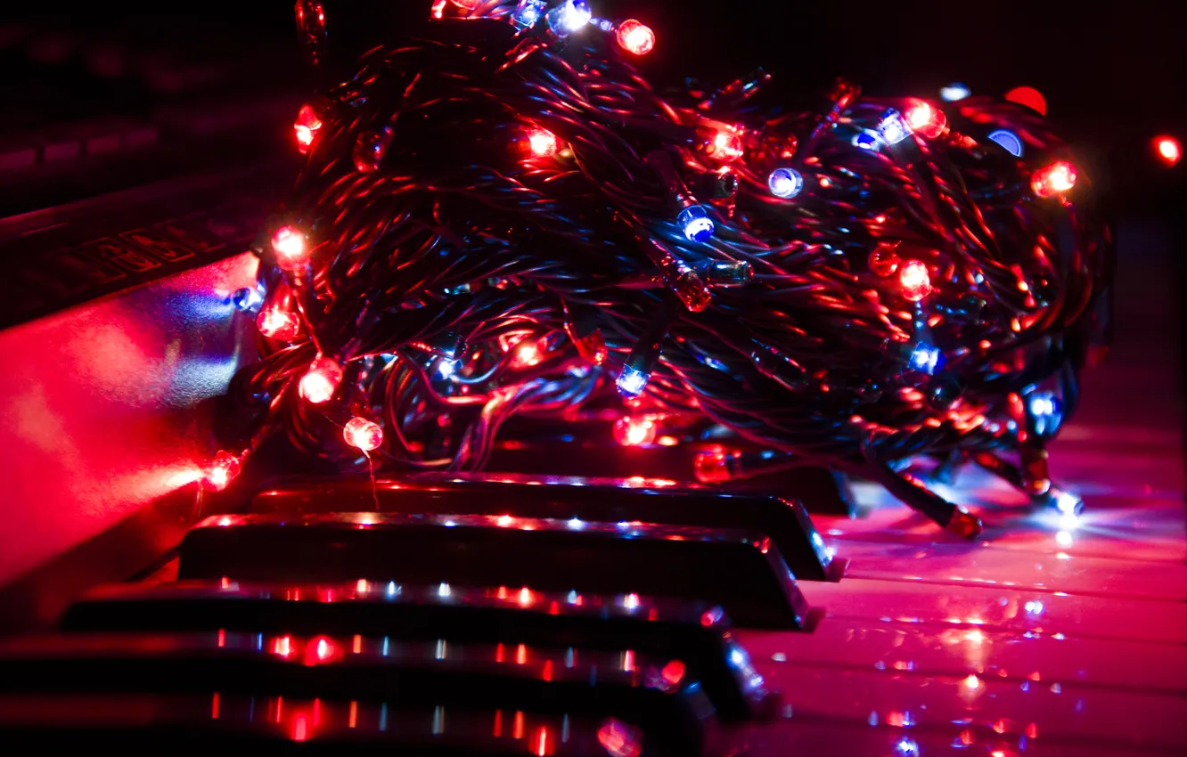 Photo wallpaper lights, comfort, new year, garland