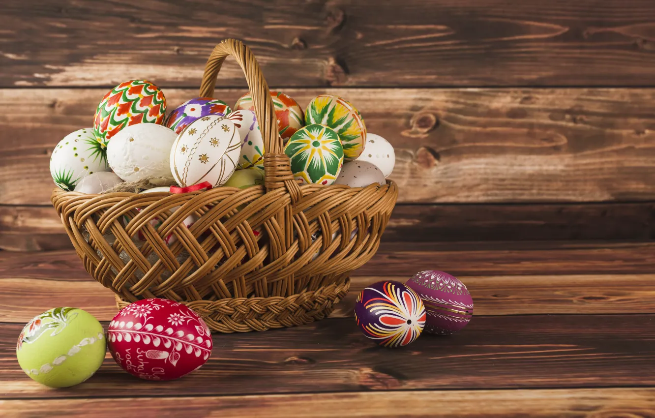 Photo wallpaper holiday, basket, eggs, Easter