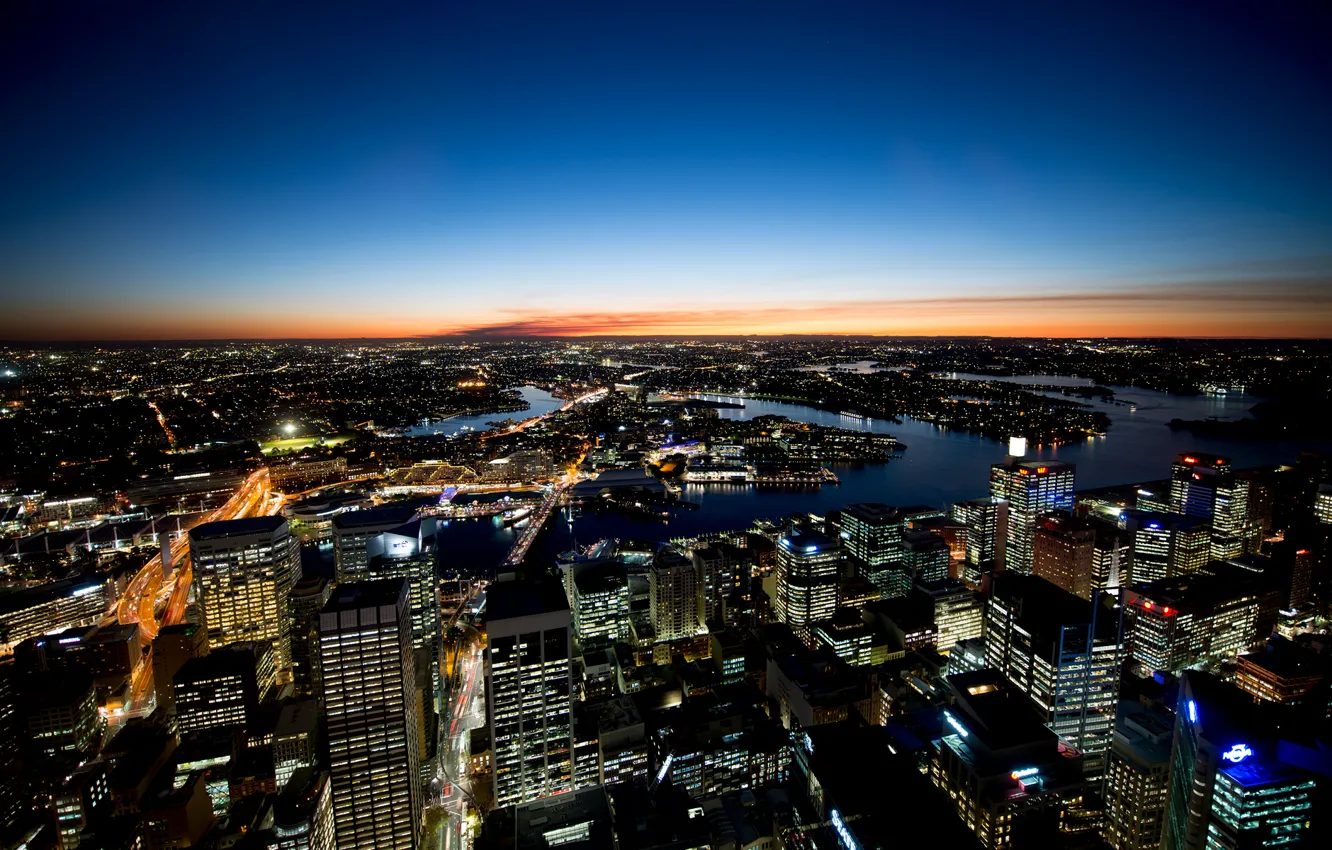 Photo wallpaper the sky, sunset, the city, river, horizon, Australia, Sydney, Sydney