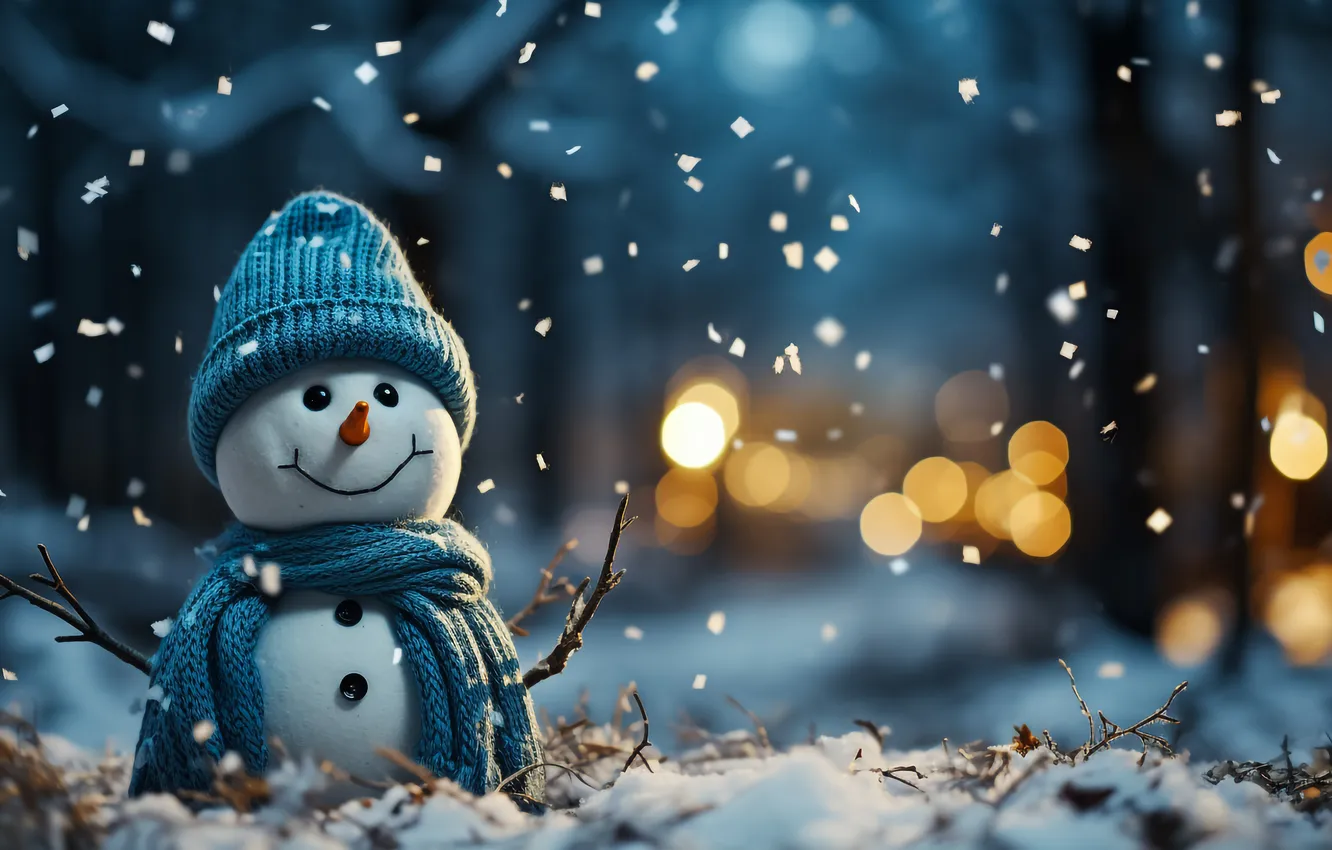 Photo wallpaper winter, snow, new year, Christmas, snowman, Christmas, winter, snow