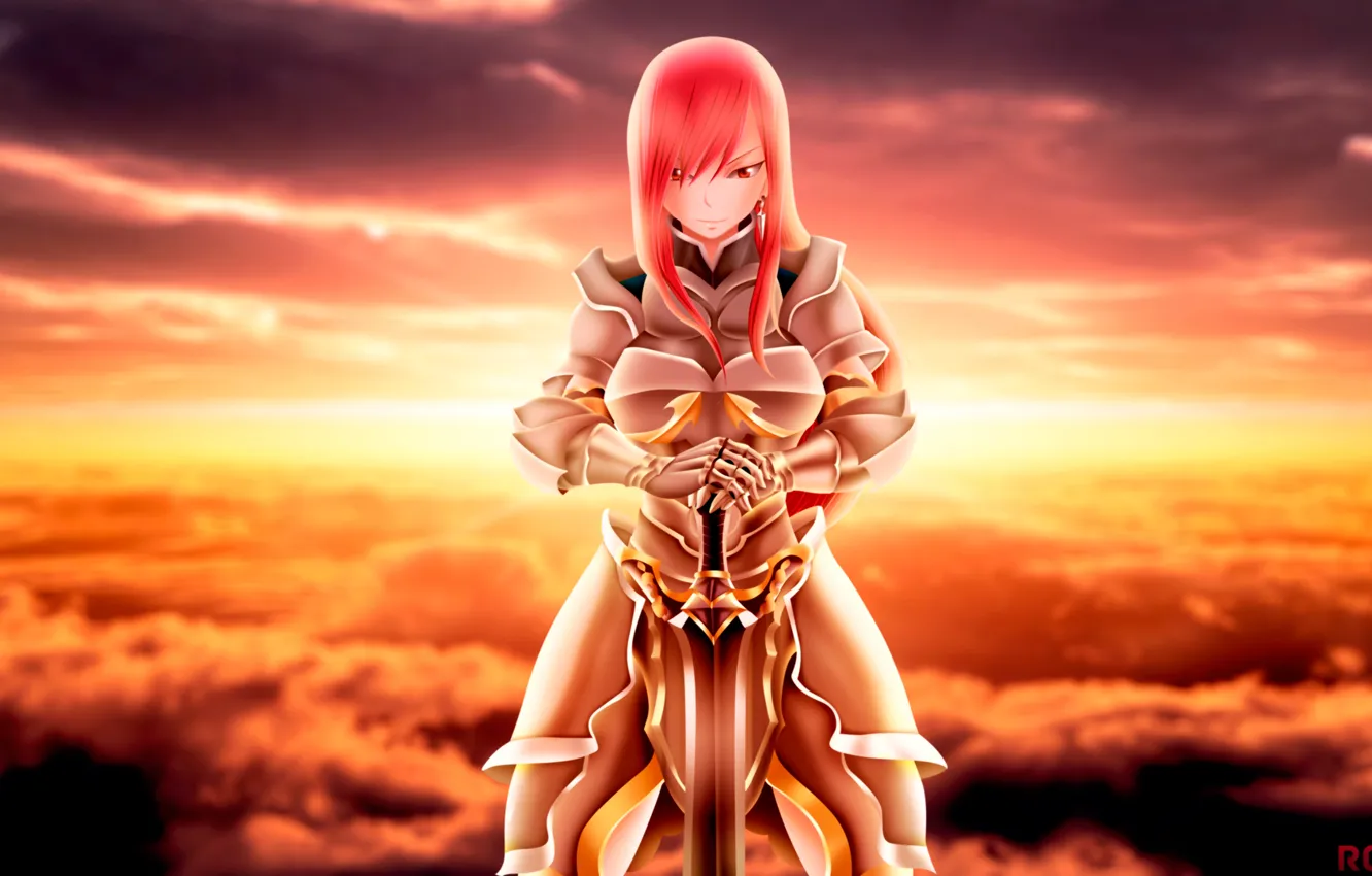 Photo wallpaper girl, sword, armor, anime, art, fairy tail, ezra scarlet