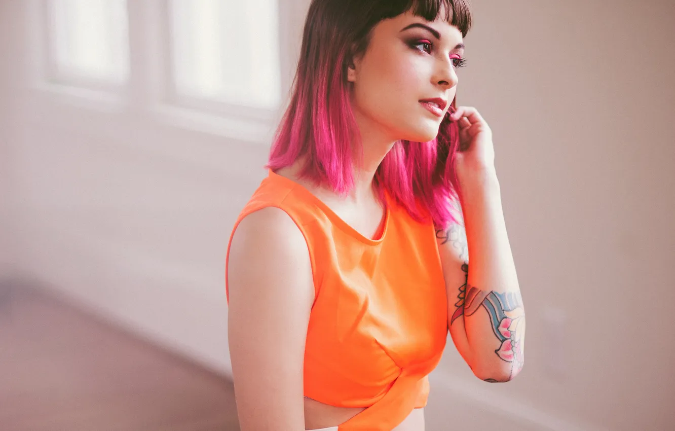 Photo wallpaper girl, makeup, bangs, Black McGnarley